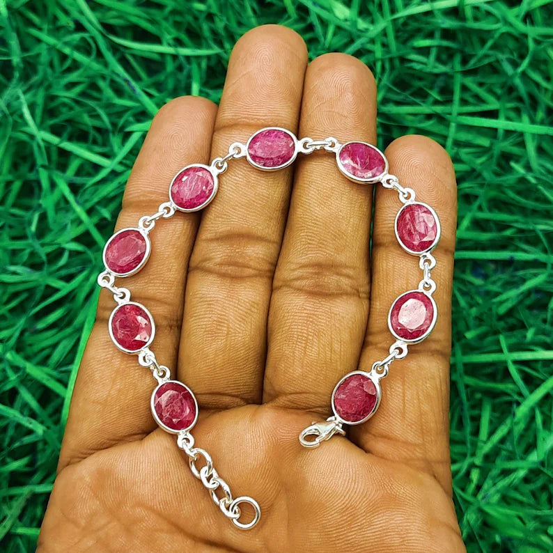 Natural Ruby Bracelet (925 Sterling Silver)