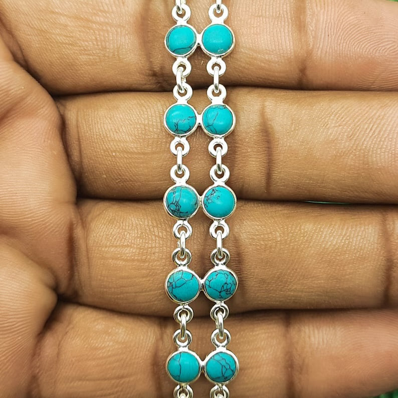 Turquoise Row Bracelet (925 Sterling Silver)