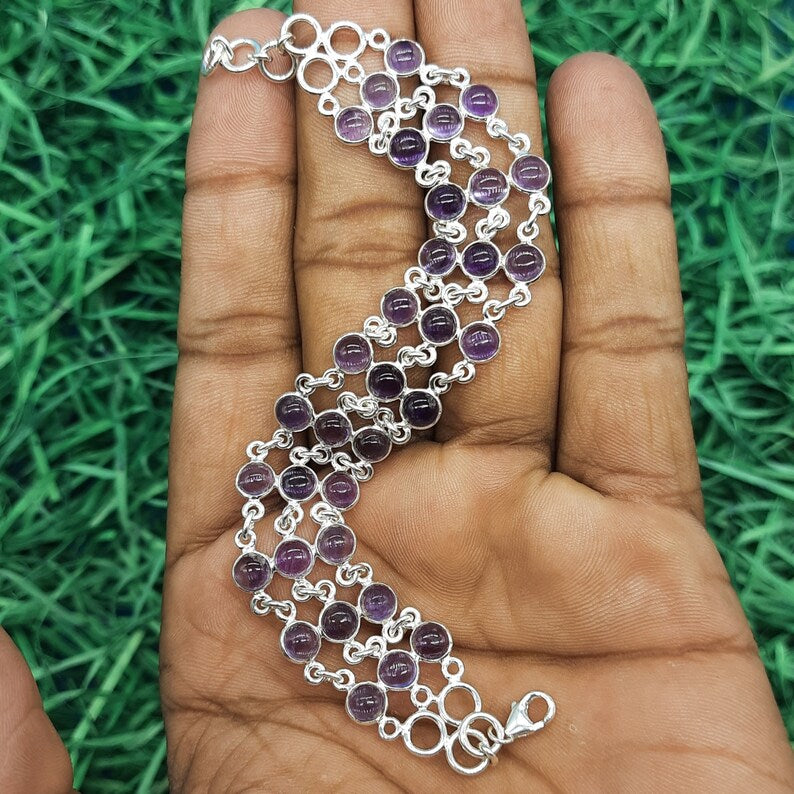 Amethyst Row Bracelet (925 Sterling Silver)