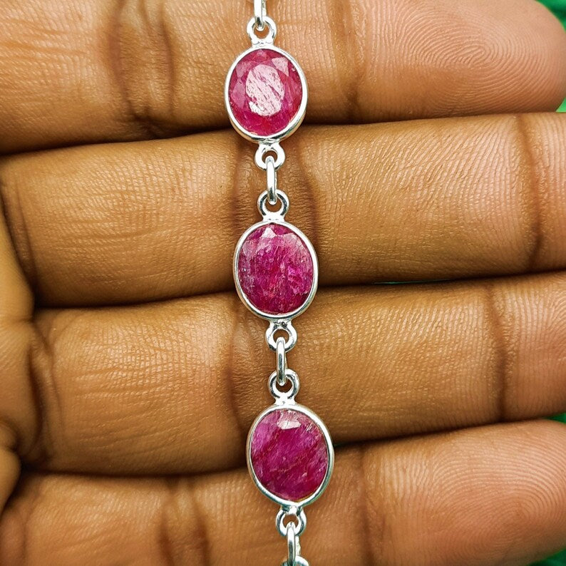 Natural Ruby Bracelet (925 Sterling Silver)
