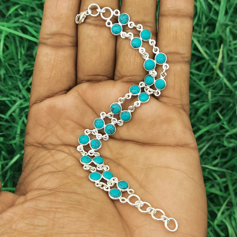 Turquoise Row Bracelet (925 Sterling Silver)