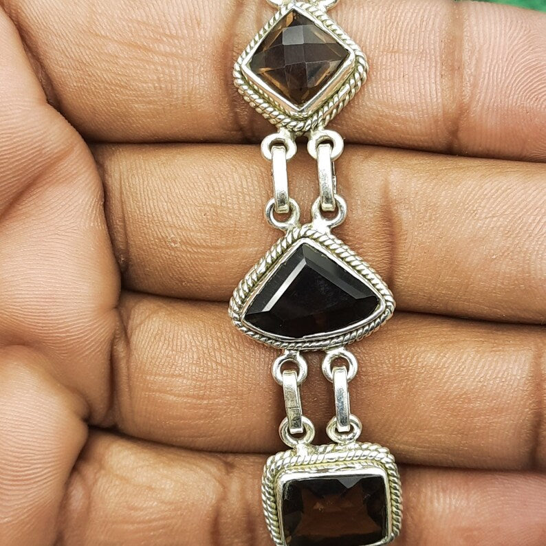 Smoky Quartz Bracelet (925 Sterling Silver)