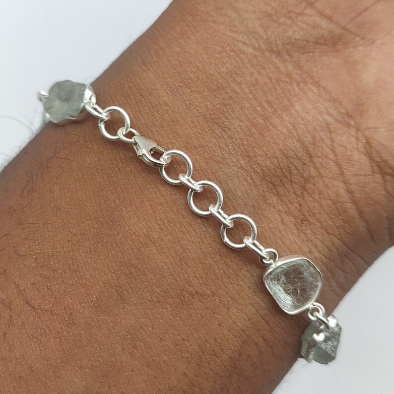 Raw Aquamarine Bracelet (925 Sterling Silver)