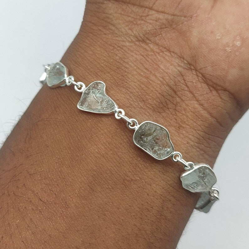 Raw Aquamarine Bracelet (925 Sterling Silver)