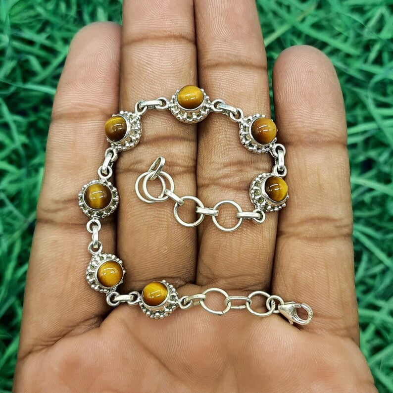 Tiger Eye Bracelet (925 Sterling Silver)