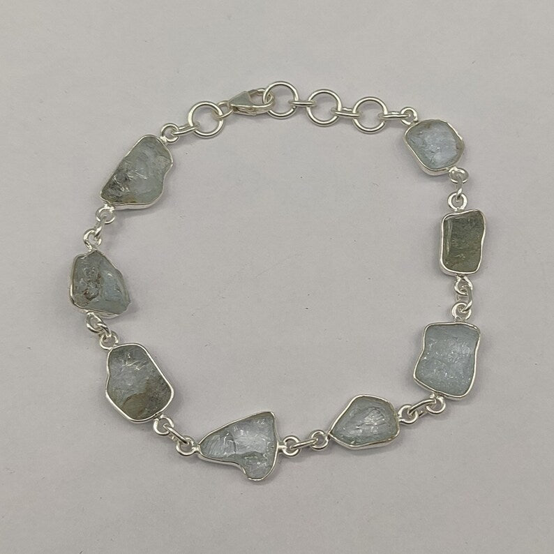 Raw Aquamarine Bracelet (925 Sterling Silver)